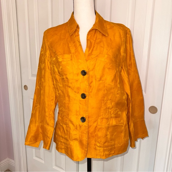 100% linen Jones New York Collection gold/yellow-orange blazer jacket sz 10 - Picture 1 of 14
